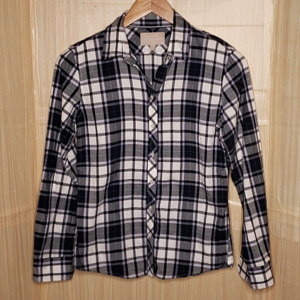 Banana Republic Womens Soft Wash Purple White Plaid Button Down Shirt Small
